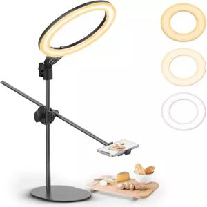 ULANZI 오버헤드 폰 마운트 삼각대 3500k-650K 10인치 책상 링 라이트 스탠드 및 휴대폰 홀더 포함 비디오