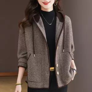 볼사스 모직 여성용 캐주얼 엄마룩 점퍼 야구 코트 시크 오버핏 후드 잠바 도톰 상의 슬림 ADOR3