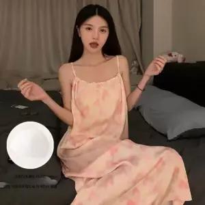 스커트 여름 롱스커트 상큼한 잠옷 잠옷세트 쿨링 작고 편안한 커플 기본 끈 나시 패드 다올2