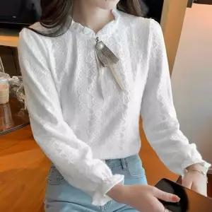 [룽스_62]블라우스쇼핑몰 룩 미니 타이 반목 블라우스 코디