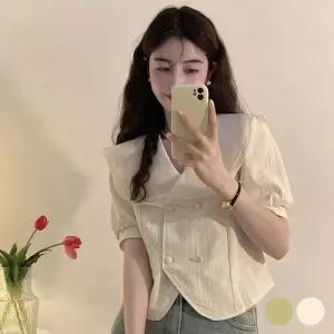 [룽스_62]이중 빅카라 레이스 쉬폰 체크남방 블라우스