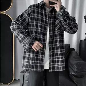 [룽스_62]검은색 체크 남방 남친룩 루즈핏 셔츠 데일리룩