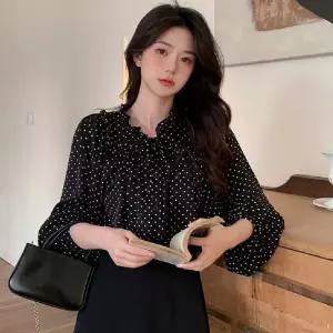 [룽스_62]긴팔 블라우스 차이나 쉬폰 프릴블라우스 봄 가을