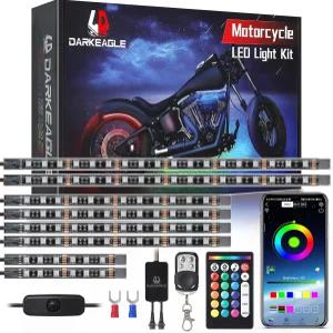 APP/RF 리모컨이 장착된 8PCS 모터사이클 RGB LED 조명 키트 브레이크 턴 시그널이 멀티컬러 언더글로우