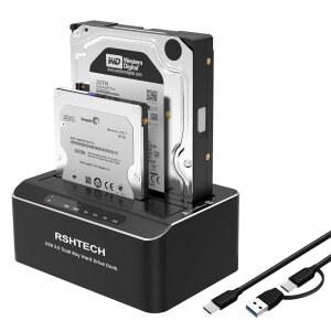 RSHTECH 하드 드라이브 도킹 스테이션 알루미늄 USB USB IN USB RSH SSD용 2X22TB 5인치 오프라인 DS01C 클론 SATA 베이 케이블 듀얼 TO 도크 UASP 지원 또는 HDD