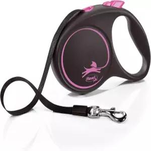 플렉시 블랙 디자인 테이프 핑크 대형 5m 접이식 개 목줄/최대 50kg/110파운드 반려견용 리드