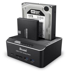 IKUAI SATA TO USB 듀얼 베이 2X20TB 마이크로 오프라인 드라이브 SD 카드 도크 기능 지원 UASP 스테이션 도킹 리더기 SSD용 5인치 외장 하드 포트 HDD 복제 5인치