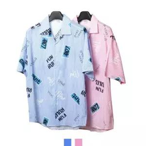 [룽스_62]프린팅 오픈카라 반팔셔츠 커플시밀러룩 2color