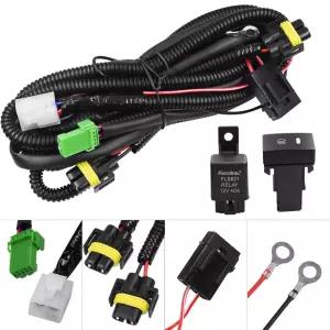 HUIQIAODS H11 880 881 H9 안개등 배선 하네스 소켓 와이어 커넥터 40A 릴레이 및 ON/OFF 스위치 키트 LED