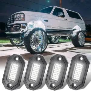 4Pods 메탈 브라이트 퓨어 화이트 LED 락 라이트 키트 포드당 15FT 전원 코드 6500K 네온 언더글로우