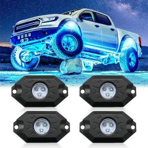 리브티 RGB LED 락 라이트 키트 블루투스 앱 컨트롤이 있는 4개의 포드 방수 언더글로우 네온 - 트럭 SUV
