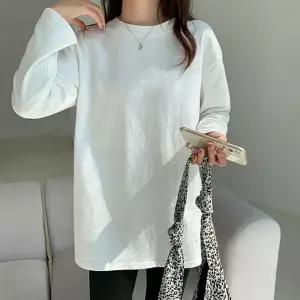 [하프클럽/]루즈핏 긴팔 라우드넥 롱티셔츠 트림 티셔츠