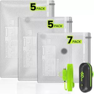 17PACK 여행 및 가정용 USB 펌프 휴대용 진공 포장 씰이 포함된 백 의류 침구 계절 보관용 압축 씰