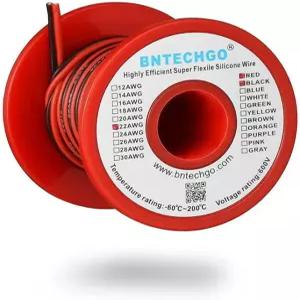 BNTECGO 22 게이지 플렉시블 2 도체 병렬 실리콘 와이어 스풀 레드 블랙 고저항 200 C 600V 단색 LED