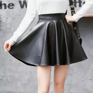 [룽스_62]블랙 가죽 스커트 플레어 A라인 미니 레더 치마