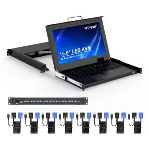 MT-VIKI 랙 마운트 KVM 8포트 VGA 스위치 15.6인치 LCD 모니터 1080P 23.6-31.5인치 깊이 서버 캐비닛에
