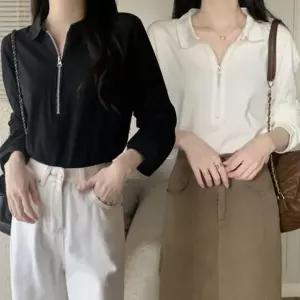 /신상오픈런 여성 기본 폴로 긴팔 티셔츠 데일리 스타일