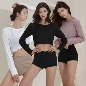 /신상오픈런 여성용 슬림핏 긴팔 크롭 애슬레저 티셔츠