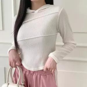 /신상오픈런 여성 골지 후드티 라운드 절개 디자인