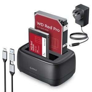 ORICO 하드 드라이브 도킹 스테이션 USB 도구가 듀얼 12V SSD 공급 GEN SATA 전원 40TB 장치 최대 지원 TO 필요 베이 인치 UASP HDD용 DD28C3 인클로저 없음