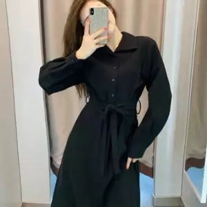 [룽스_62]출근 오피스 룩 블랙 카라 셔츠 롱 원피스 코디