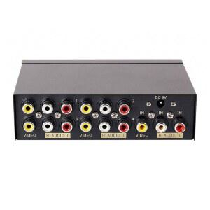 DTECH 전원 4방향 RCA 스플리터 박스 출력 분배 IN 포함 비디오 게임 TV 호환 오디오 카드와 프로젝터 캡처 어댑터 콘솔과 복제기 컴포지트