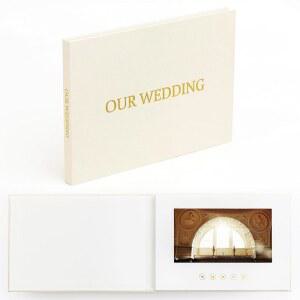 THE MOTION BOOKS OUR WEDDING 골드 금박 IPS 디스플레이 럭셔리 비디오 바운드 메모리 배터리 비디오 리넨 7인치 3시간의 4GB 최대 웨딩 스탬핑 충전식 포일