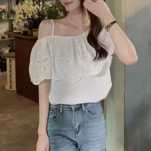 [룽스_62]포인트 원오프숄더 레이스블라우스 블라우스