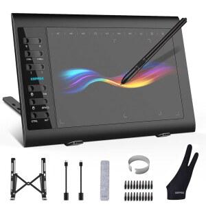 XOPPOX 그래픽 드로잉 태블릿 25 15 6인치 호환 위한 대형 PC 프리 액티브 교육을 영역 그림 레벨 디자인 ANDROID OS와 2CM 12개의 8192 온라인 10 배터리