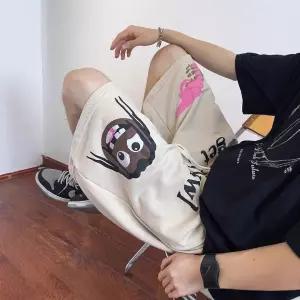 바지 하계 빈티지 남사친 반바지 프린트 스트레이트 통 힙합 스포티 캐릭터 5부 C01Z2-6 admr2