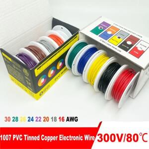 1007 PVC 전자 와이어 16 18 20 22 24 26 28 30AWG 제품 DIY 프로젝트 자동차용 주석 도금 구리 와이어5색