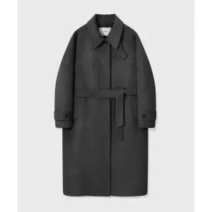 키뮤어 KIIMUIR Drape Wool 우먼 캐시미어블렌드 세미오버핏 발마칸 로브코트_챠콜