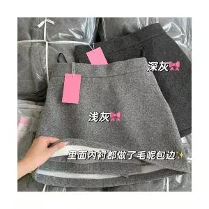 여자정장스커트 자유월착 그레이 모직 스커트 봄가을 노출 방지 A라인 힙업 ible3