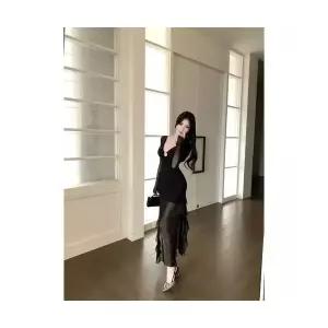 여자쉬폰원피스 동남아 펀칭 브이넥 트임 슬림핏 원피스 ible1