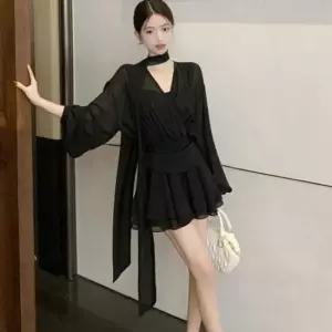 캉캉 플레어 스커트 쉬폰 미니 랩스타일 원피스