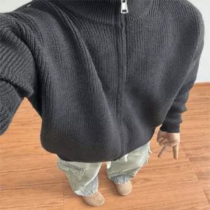 이너 남성 회색 니트 스웨터 반목 쇼트 봄가을 카디건 폴라 터틀넥 admr3