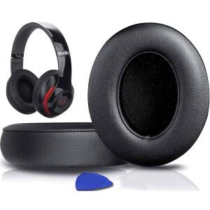 SOLOWIT BEATS STUDIO 3용 교체용 이어 오버이어 차단 패드 부드러운 쿠션 단백질 가죽 블랙 메모리 무선 헤드폰 소음 이어패드 유선