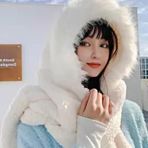 [룽스_62]겸용 따스한 퍼 자전거헬멧머리두건 머플러 모자