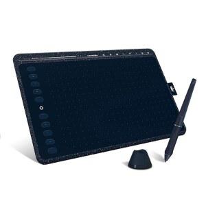8192 HUION HS611 그래픽 드로잉 태블릿 블루 멀티미디어 안드로이드 지원 압력 익스프레스 틸트 스트립 포함 8192단계 10개의 스태리 스타일러스 기능 배터리 프리 8개의 터치