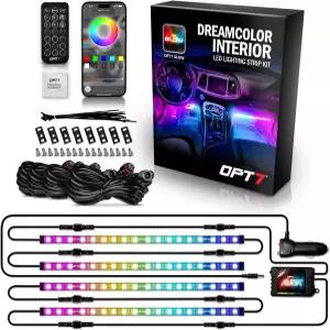 OPT7 아우라 드림컬러 RGB-IC LED 자동차 실내 조명 스트립 APP 및 리모컨이 포함된 4PC 네온 앰비언트