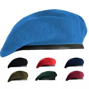 Gajaous 남성 및 여성용 영국 밀리터리 베레모, 울 및 가죽 베레모 모자, 다양한 색상 아미 베레모, Un Blu