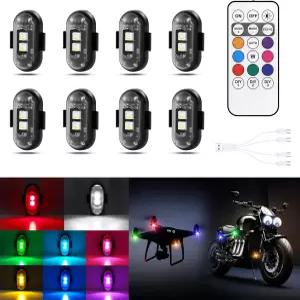 리모컨이 있는 차량용 무선 LED 조명 8PCS 스트로브 8가지 색상 USB 충전 IP65 자동차 모터사이클 드론 RC