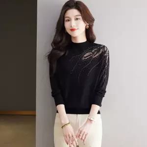마킷5 여친 망사 니트 가을 레이스 반폴라 큐빅 스웨터 폴라티 JEN3