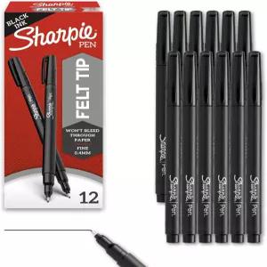 샤피 펠트 팁 펜 파인 포인트 0.4mm 마커 블랙 12 카운트 - 저널링 아트 드로잉 교사 백스쿨
