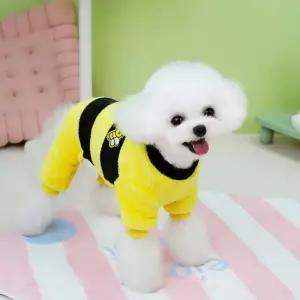 애완견 허니비꿀벌 겨울 극세사 포근한 올인원 산책옷
