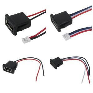 2/4 와이어 USB 2.0 암 전원 잭 케이블이있는 2Pin 충전 포트 커넥터 전기 터미널 소켓