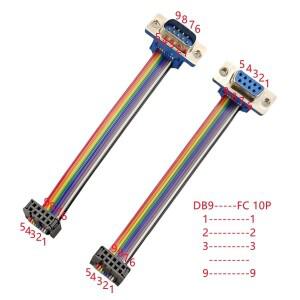 1개 D-Sub DB9 9핀 수/암 커넥터에서 FC-10P IDC 암 2.54mm 10핀 레인보우/멀티컬러 플랫 리본 케이블에서