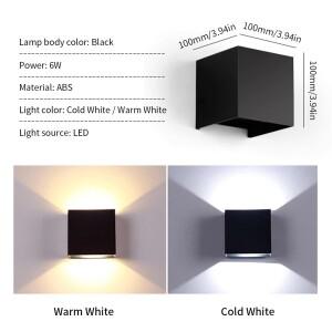 LED 현대 벽 램프 AC110V 220V 6W 차가운 흰색/따뜻한 흰색 조정 가능한 표면 탑재 큐브 Led 정원 베란다