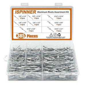 ISPINNER 385PCS 리벳 리벳 모음 블라인드 8사이즈 키트 실버 알루미늄