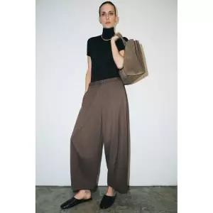 ZARA ZW COLLECTI온 와이드 레그 팬츠 - 브라운 9479042700